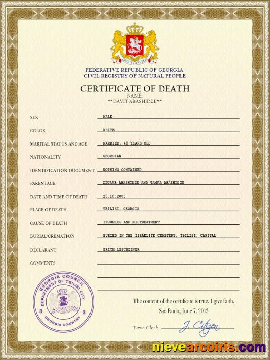Georgia vital record death certificate